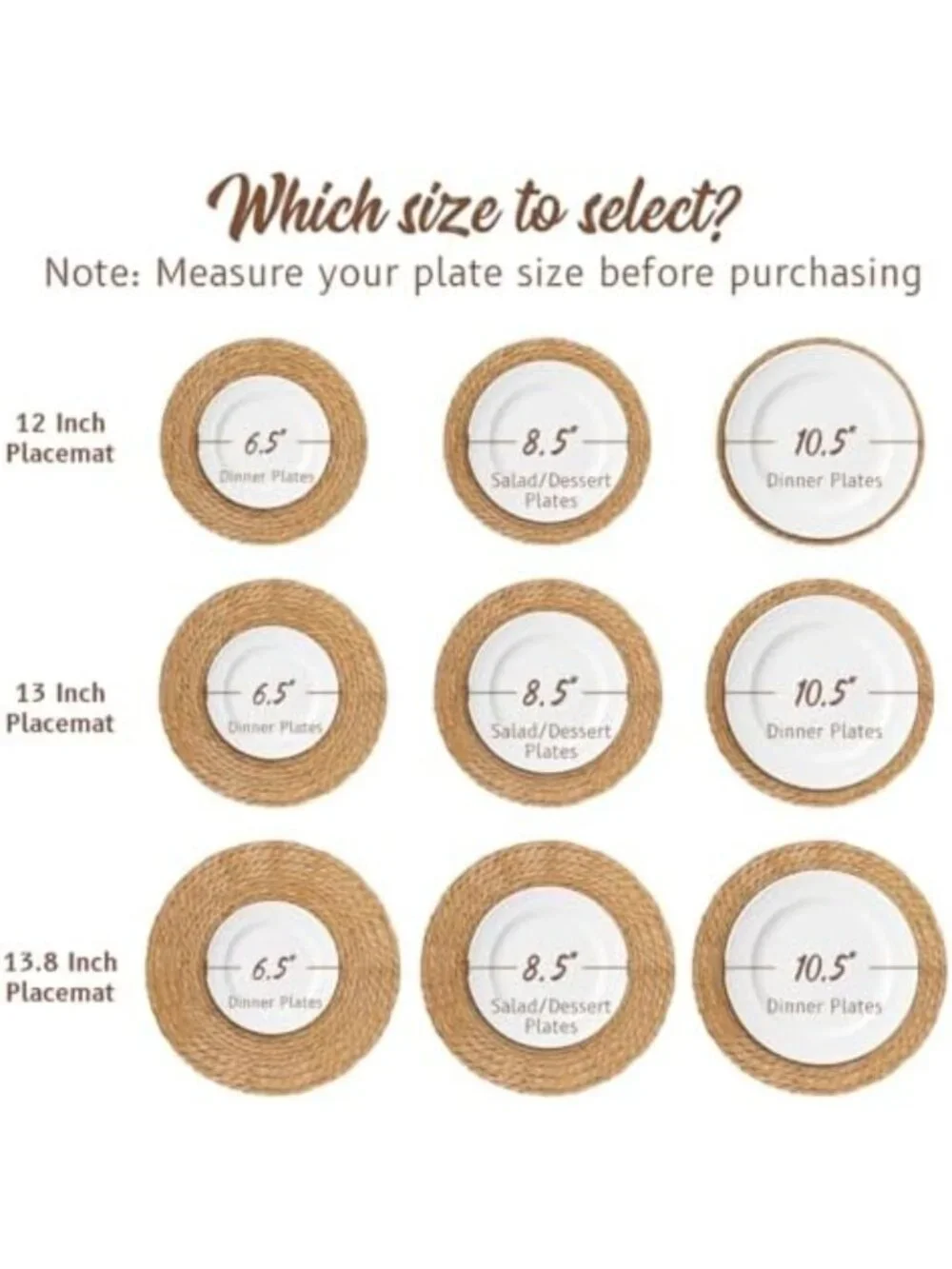 Set of 10 12” Round Woven Placemats | Stylish Plate Chargers for Dining Table